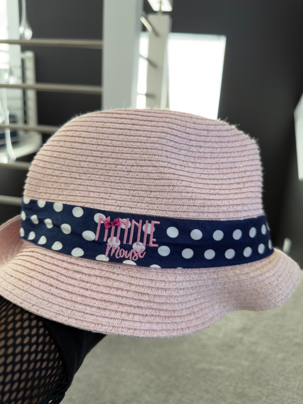 Disney Pink and Blue polka dot Minnie Mouse Flower Vacation Hat